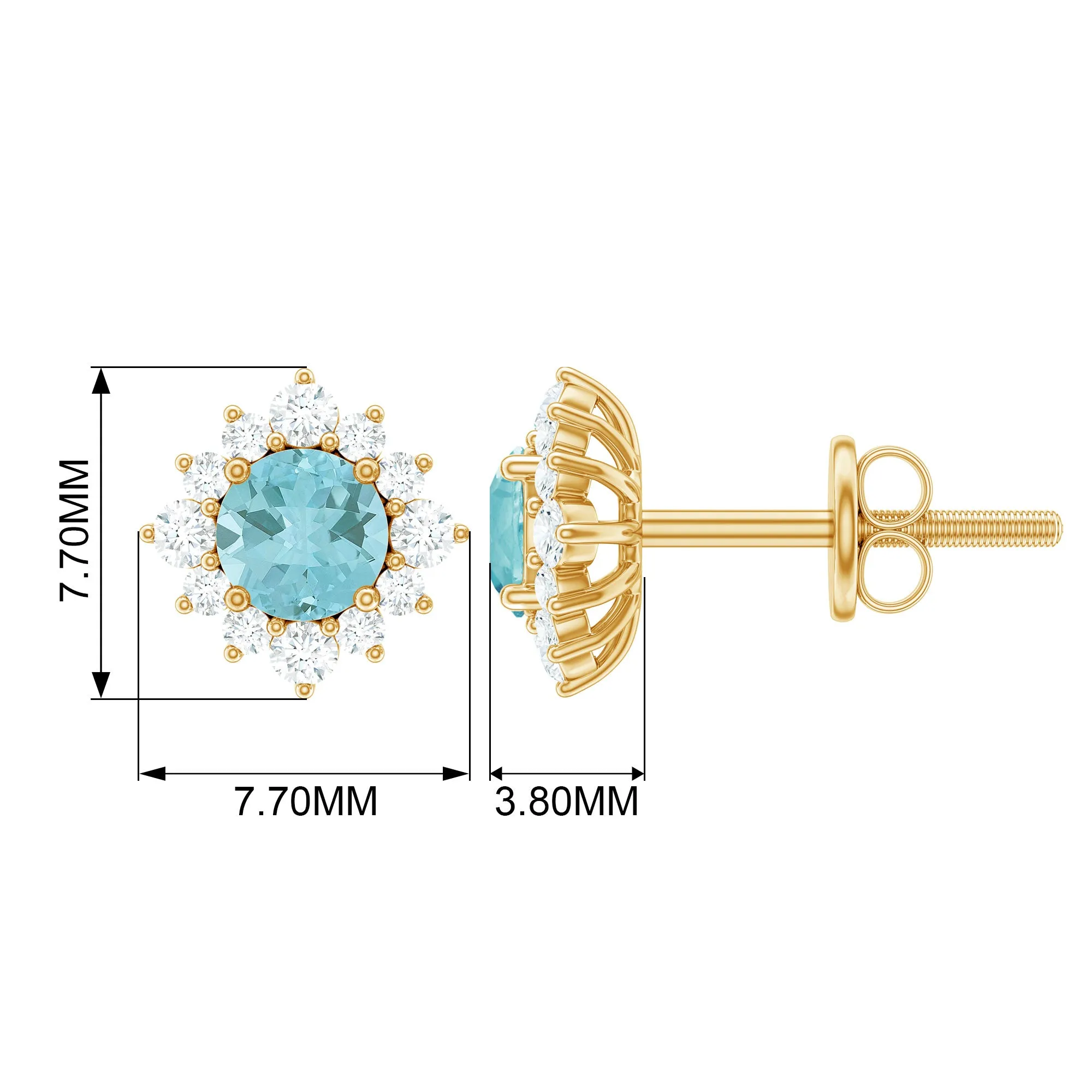 1 CT Classic Sky Blue Topaz Stud Earrings with Diamond Halo