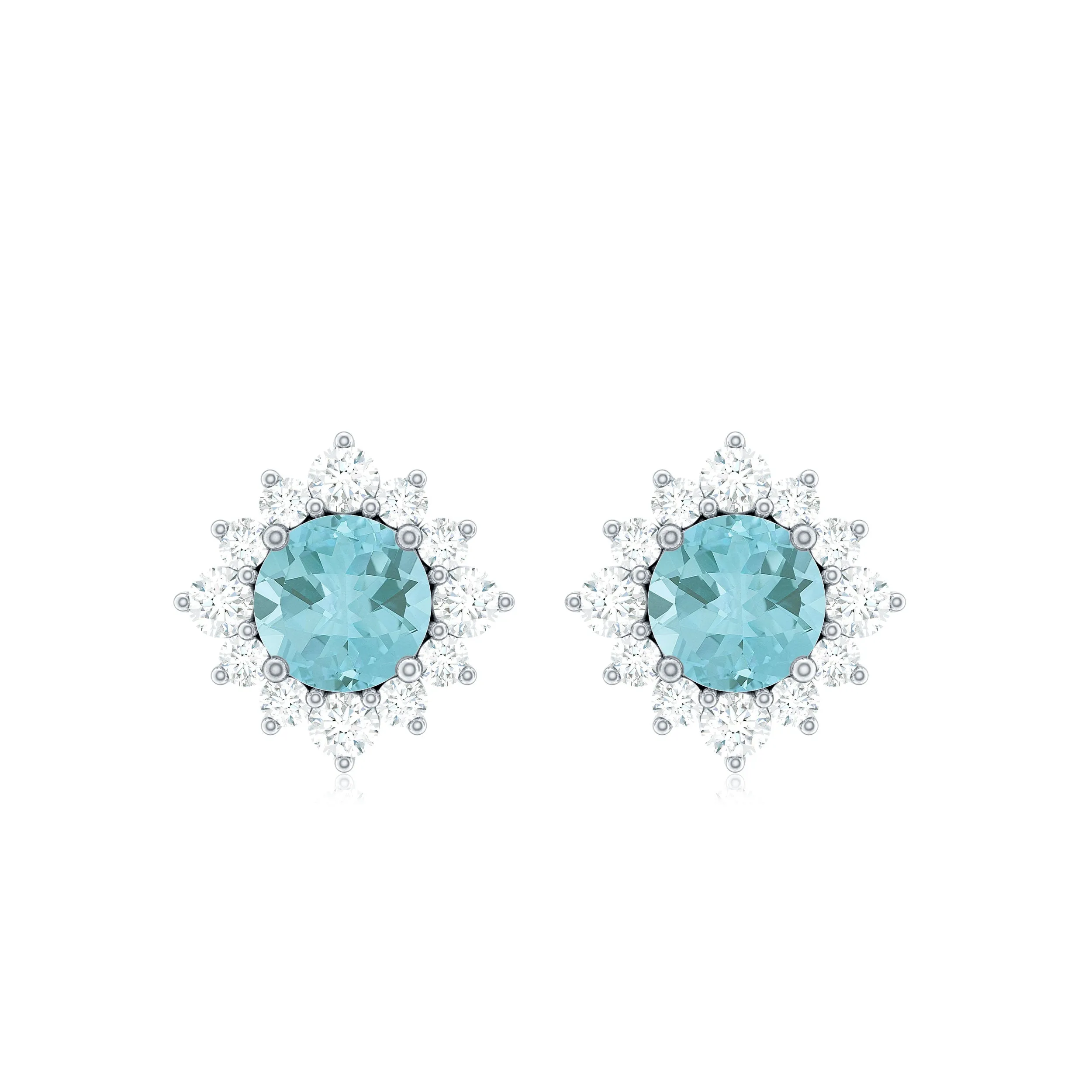 1 CT Classic Sky Blue Topaz Stud Earrings with Diamond Halo