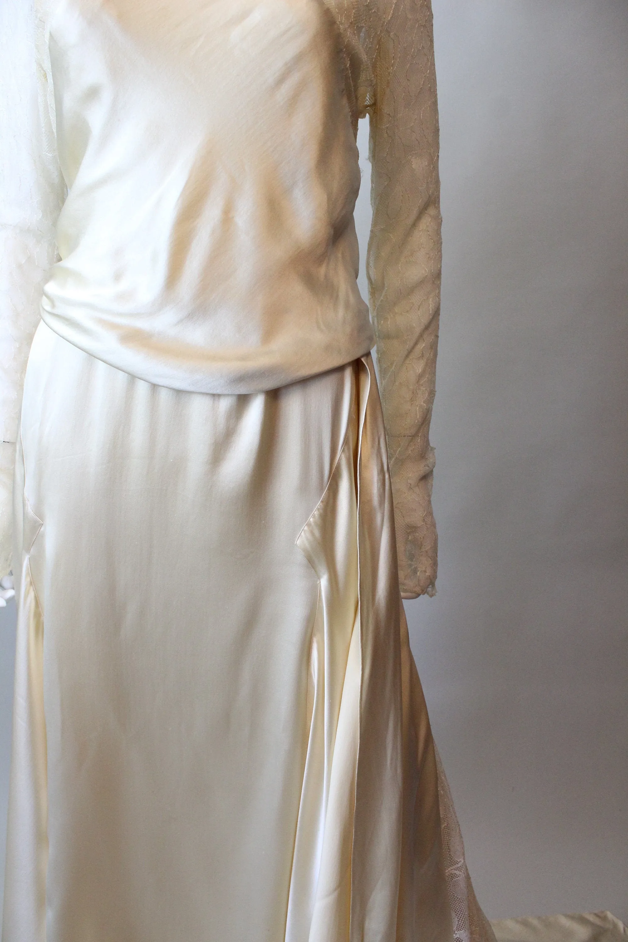 1920s ANTIQUE liquid satin LACE wedding dress small | new spring summer