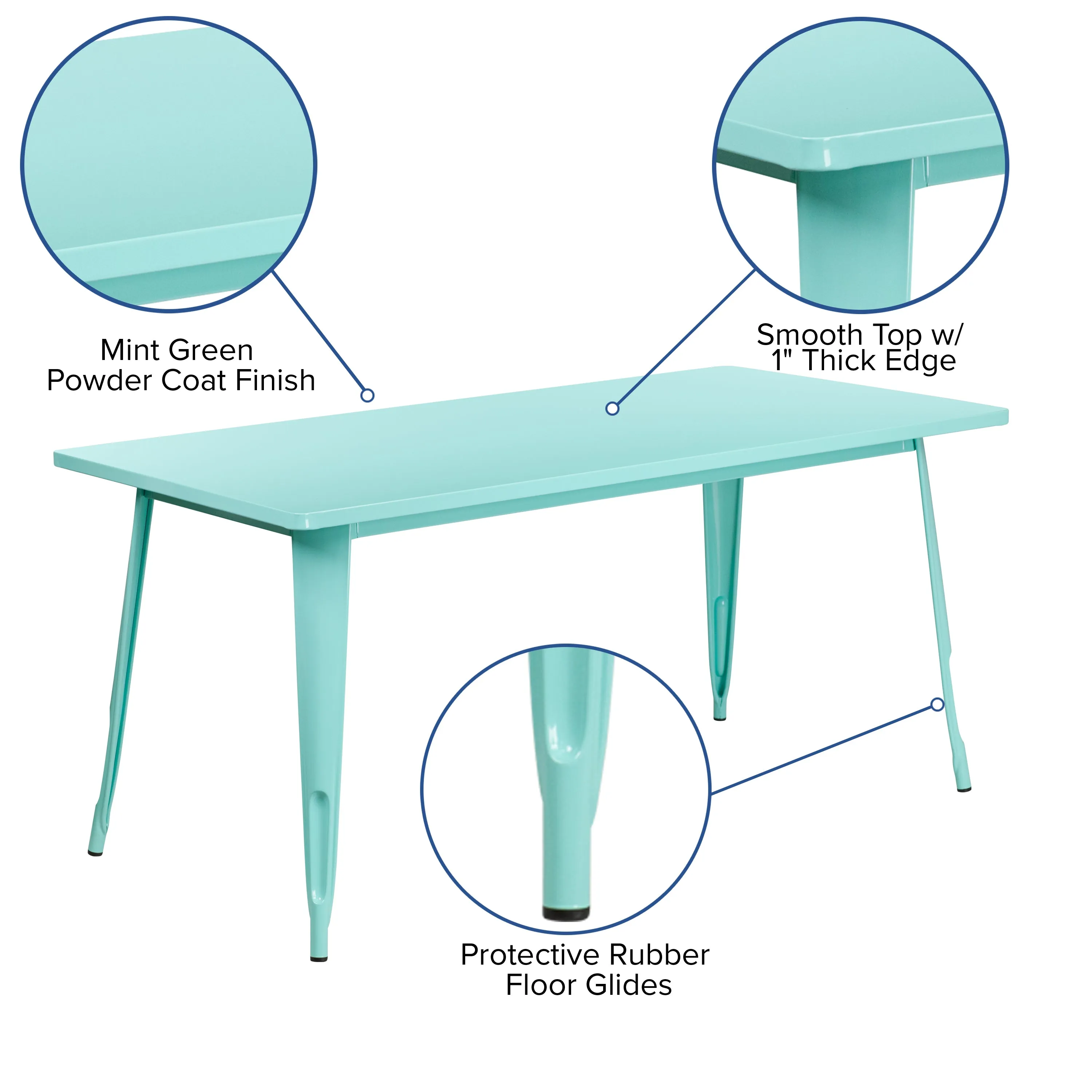 31.5x63 Mint Green Metal Table ET-CT005-MINT-GG