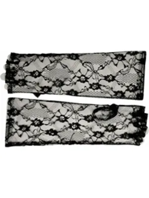 Adult Elbow Length Fingerless Black Lace Gloves