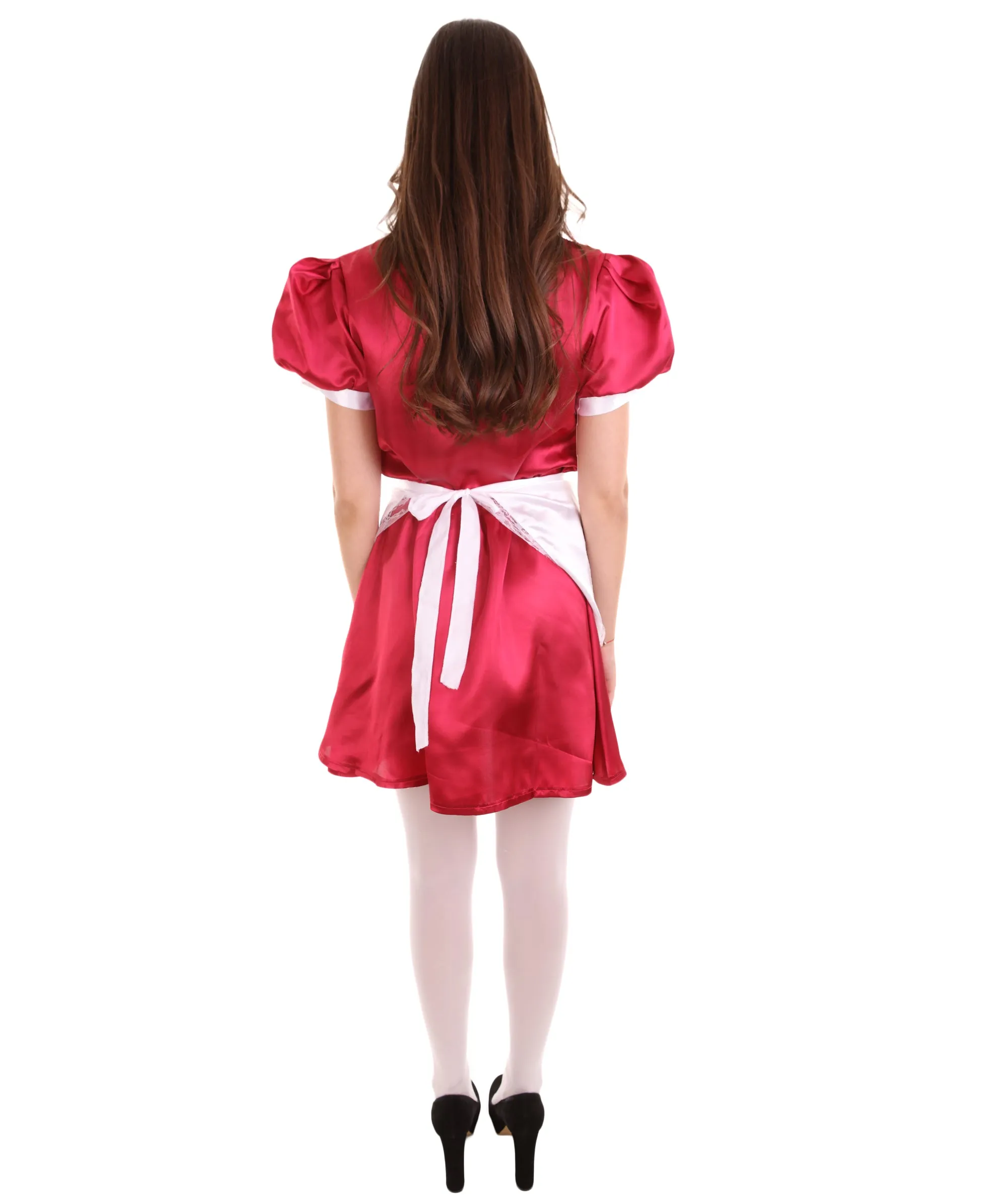 Adult Women's French Apron Maid Uniform Costume | Dark Red Cosplay Costume