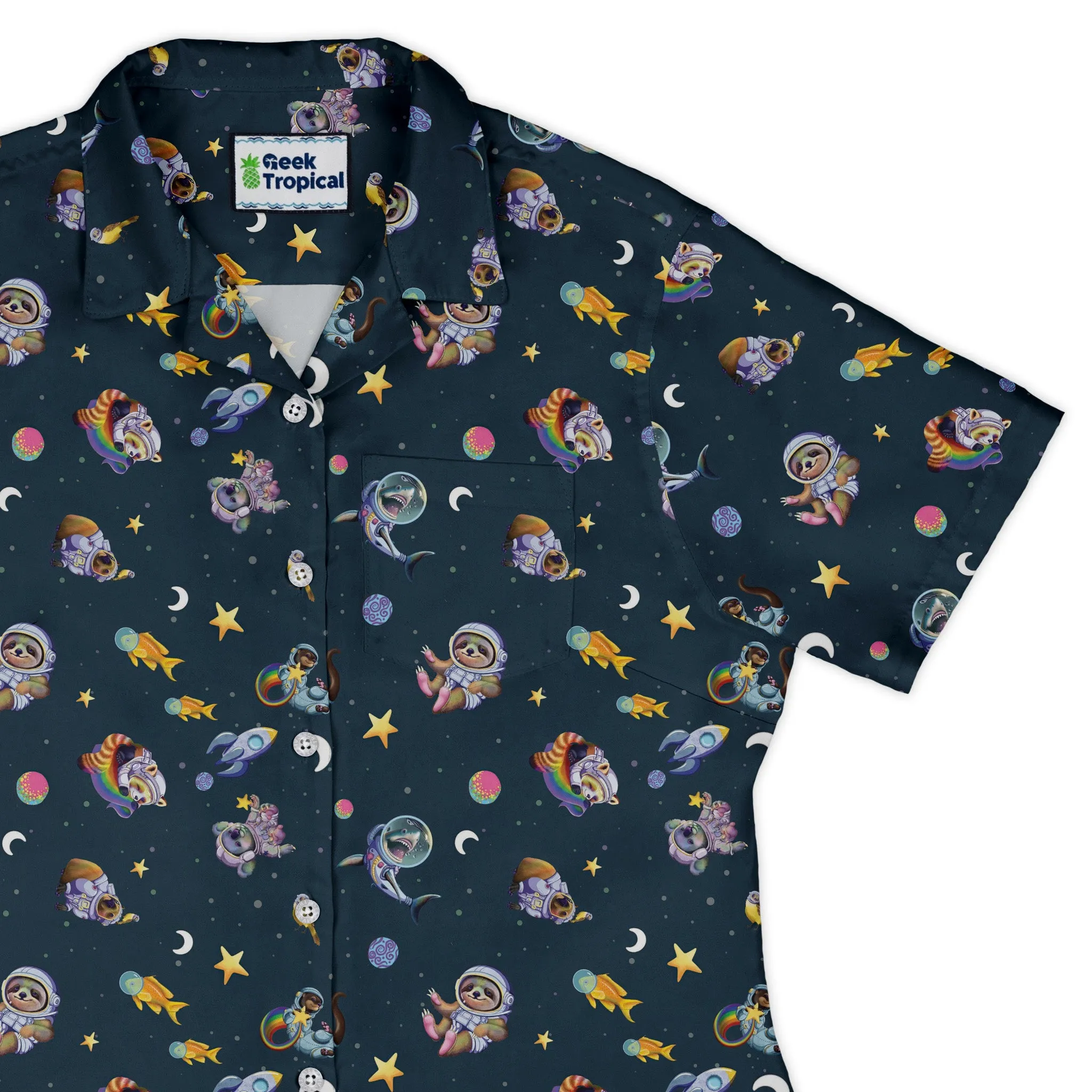 Animal Astronauts in Space Curvy Button Up Shirt