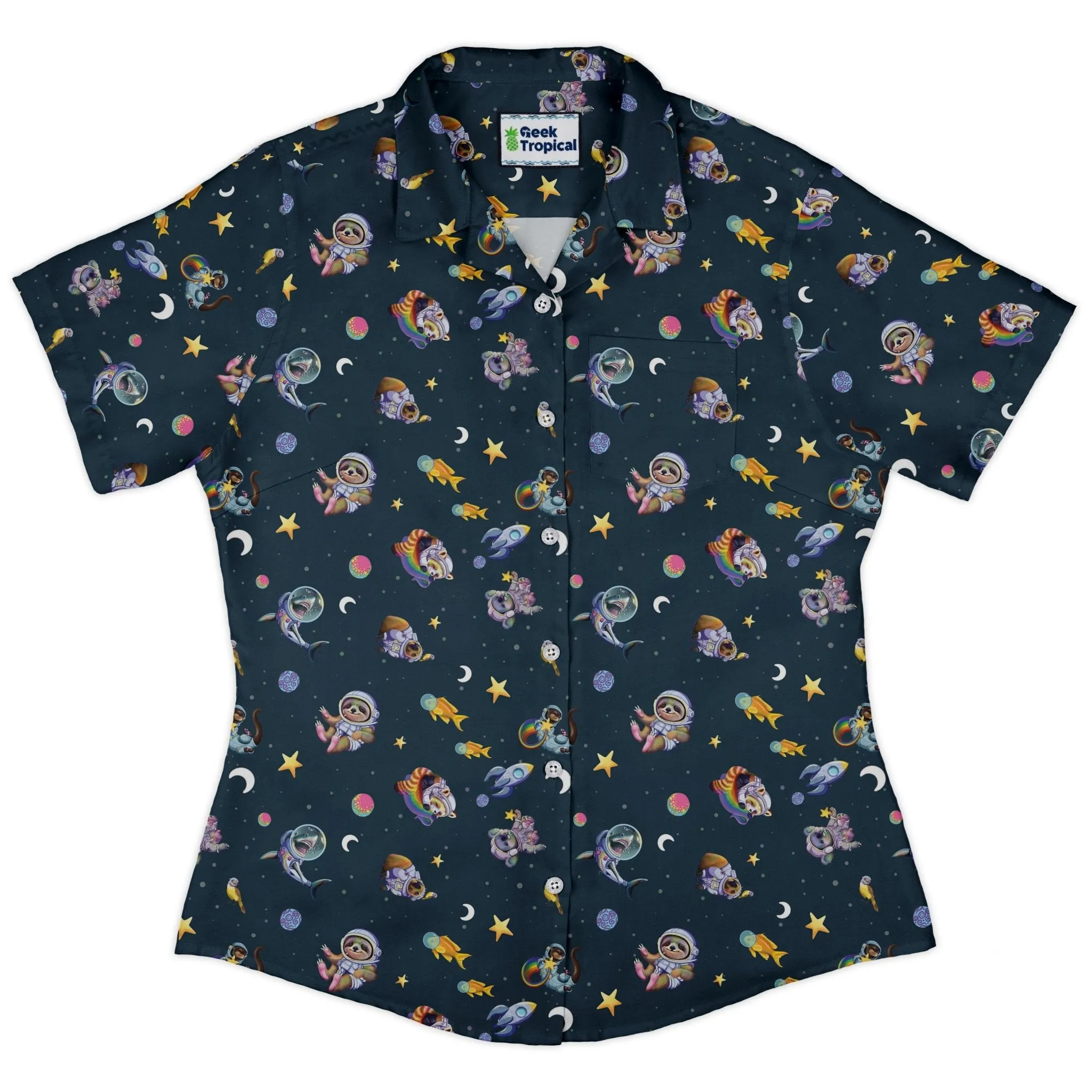 Animal Astronauts in Space Curvy Button Up Shirt