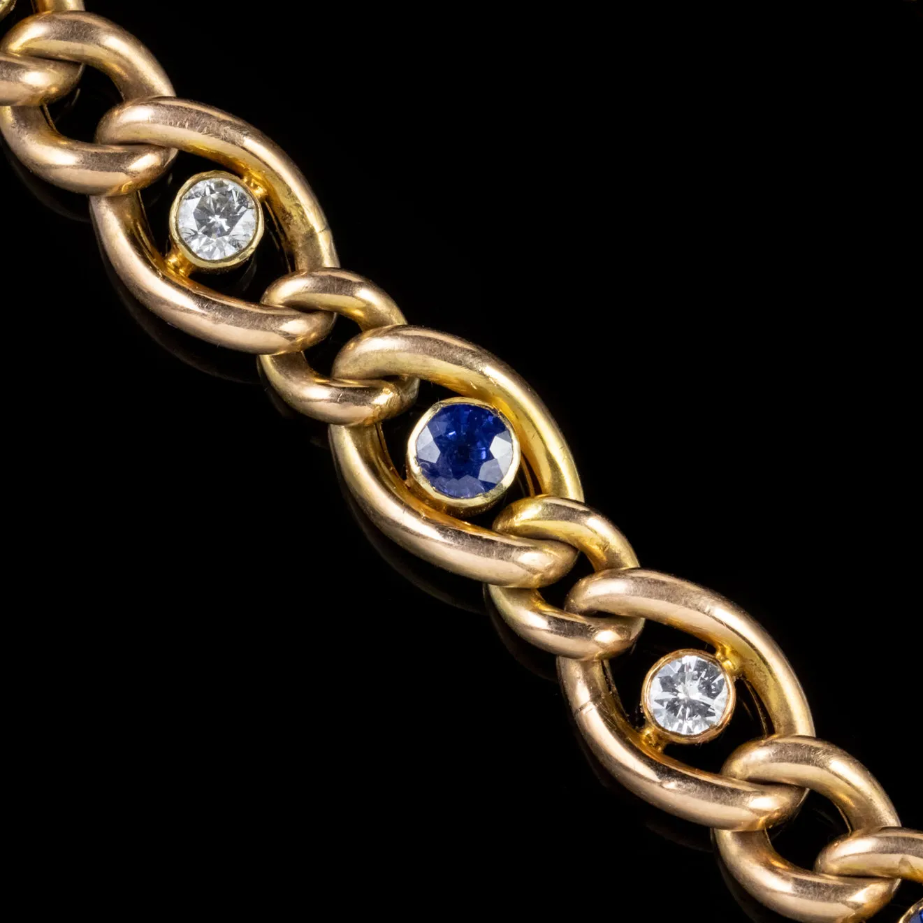 Antique Victorian 15Ct Gold Sapphire Diamond Bracelet Circa 1900