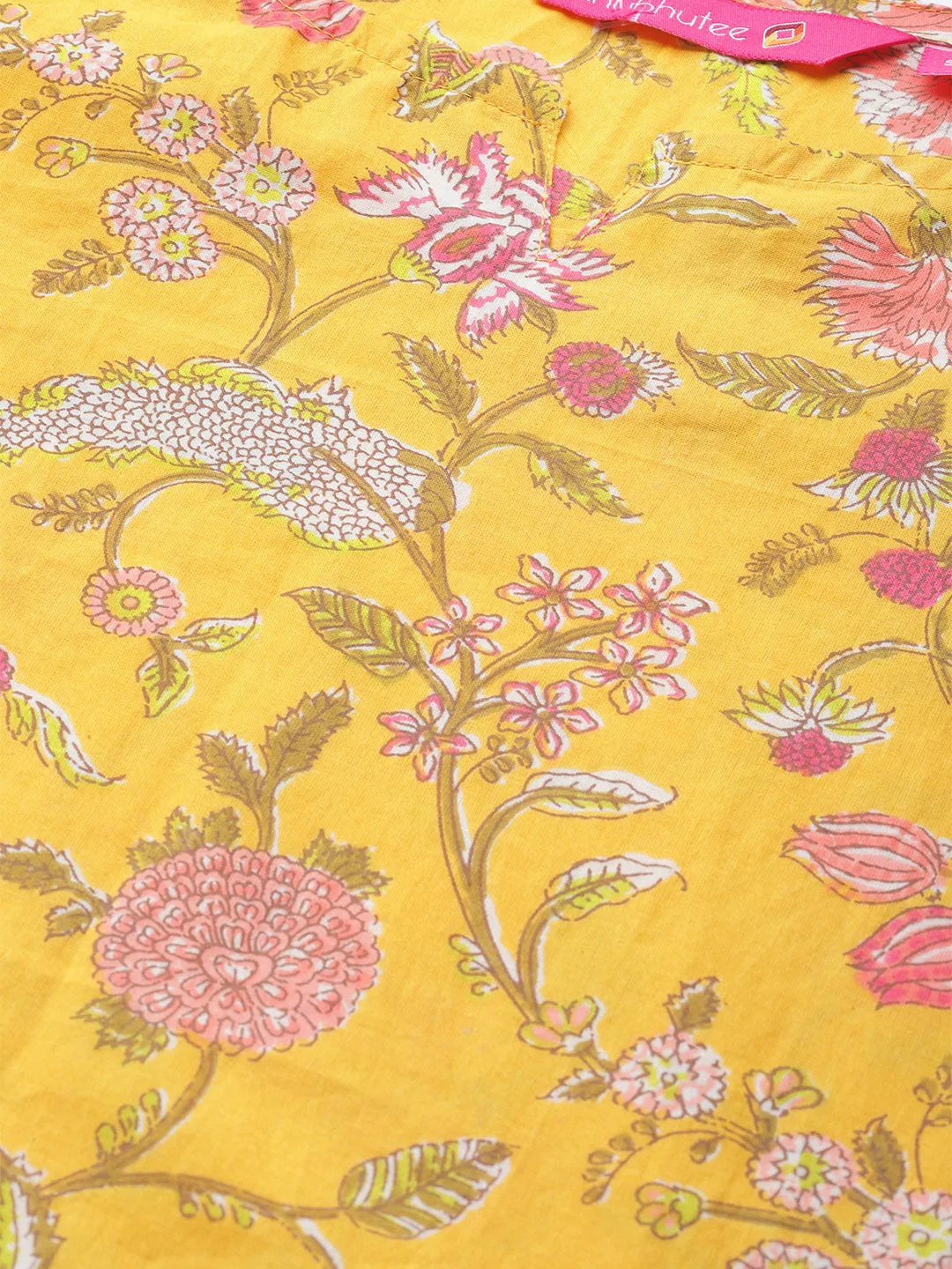 Anubhutee Women Mustard Yellow  Pink Pure Cotton Printed Night suit