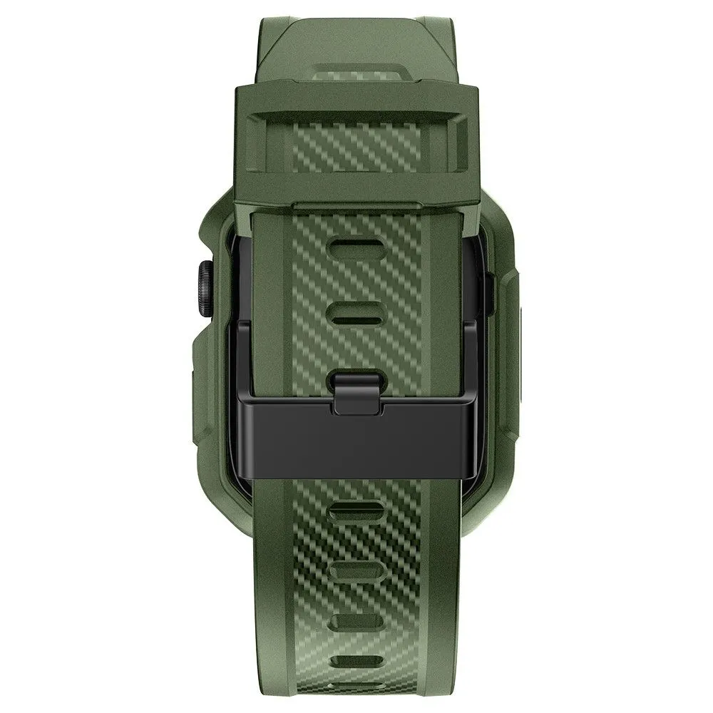 Apple Watch (45mm) carbon fiber style cover with watch strap - Dark Green