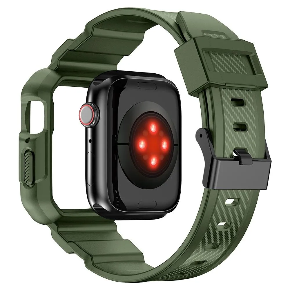 Apple Watch (45mm) carbon fiber style cover with watch strap - Dark Green