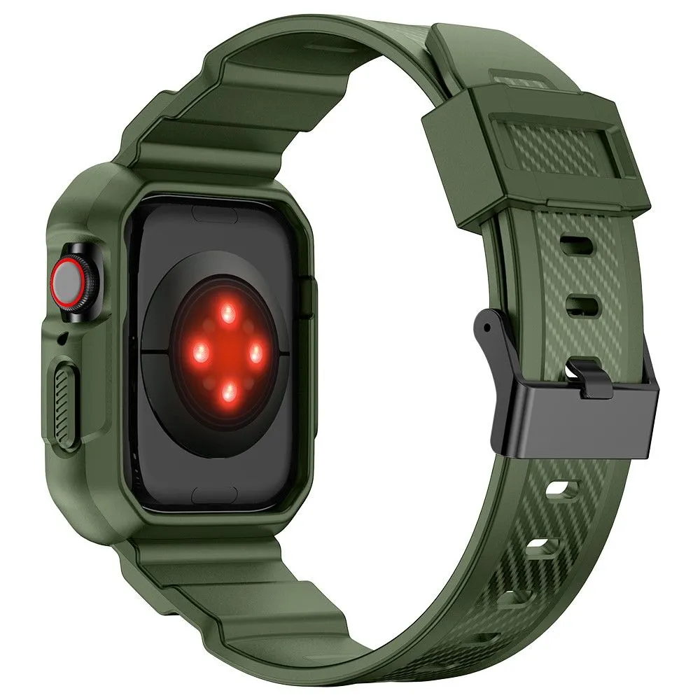 Apple Watch (45mm) carbon fiber style cover with watch strap - Dark Green