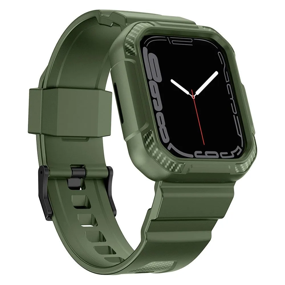 Apple Watch (45mm) carbon fiber style cover with watch strap - Dark Green