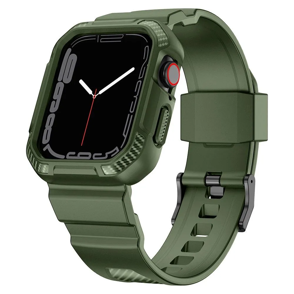 Apple Watch (45mm) carbon fiber style cover with watch strap - Dark Green