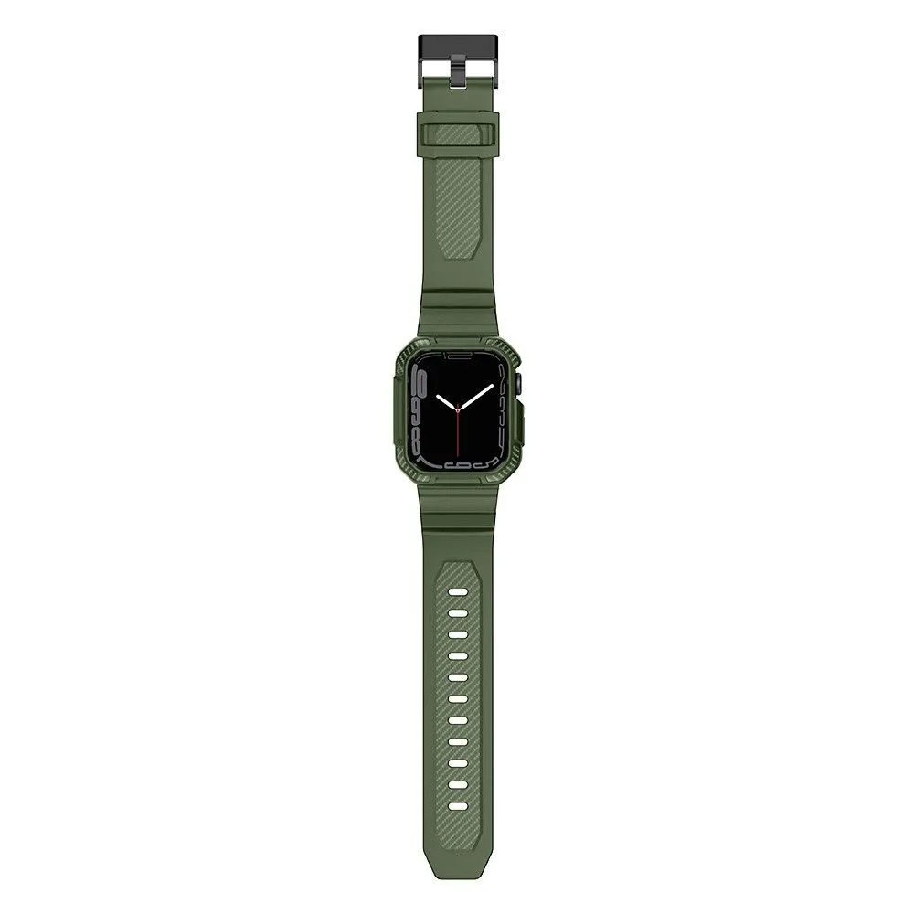 Apple Watch (45mm) carbon fiber style cover with watch strap - Dark Green