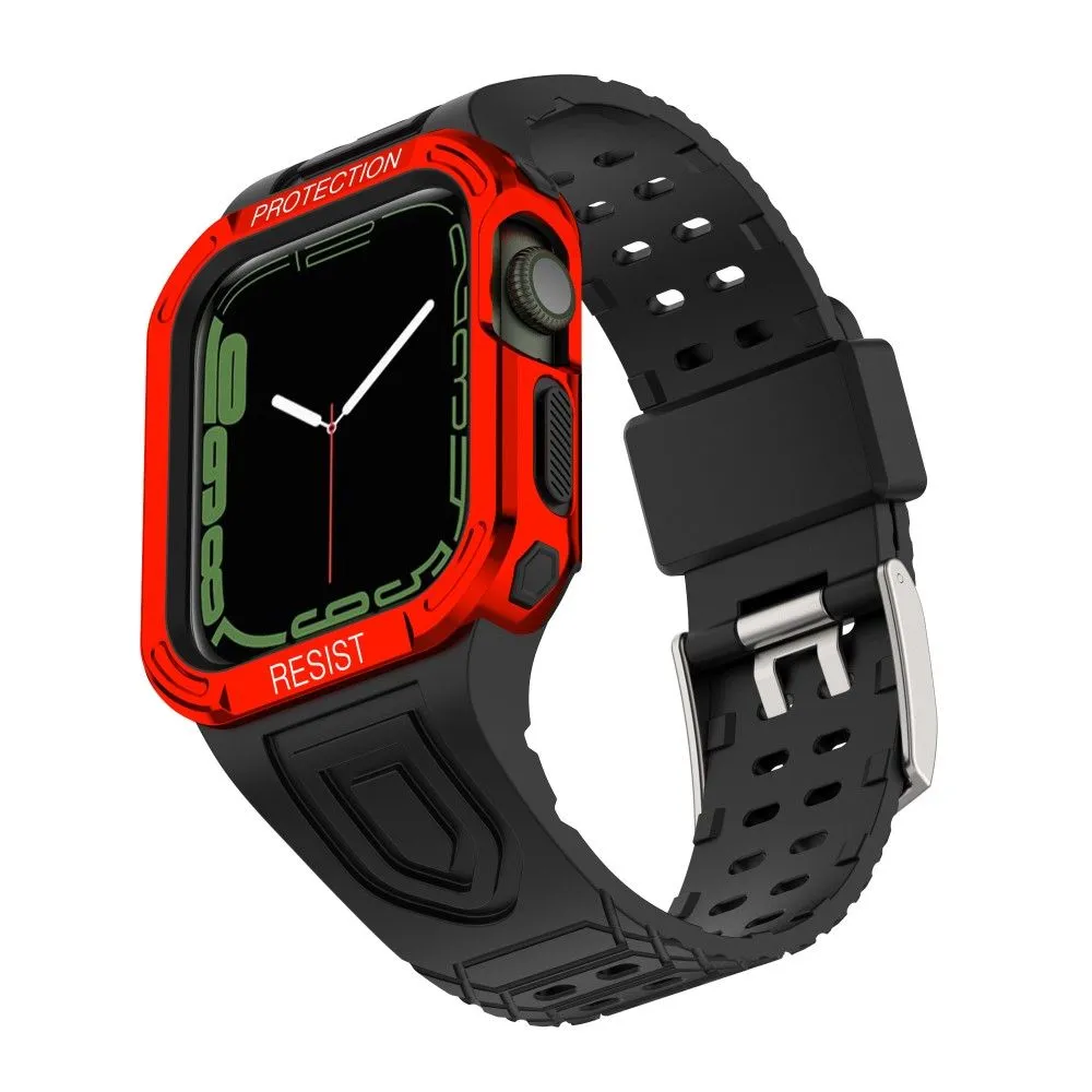 Apple Watch (45mm) color contrast watch strap    protective case - Black / Red