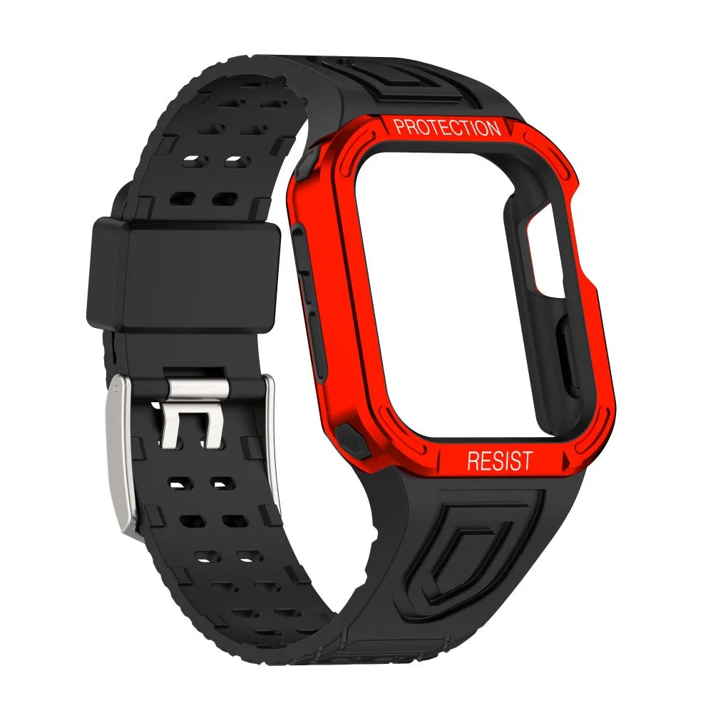 Apple Watch (45mm) color contrast watch strap    protective case - Black / Red