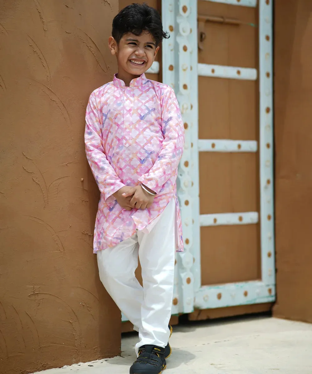 Baby Pink Color Checked Kurta Pyjama Set for Festive Events