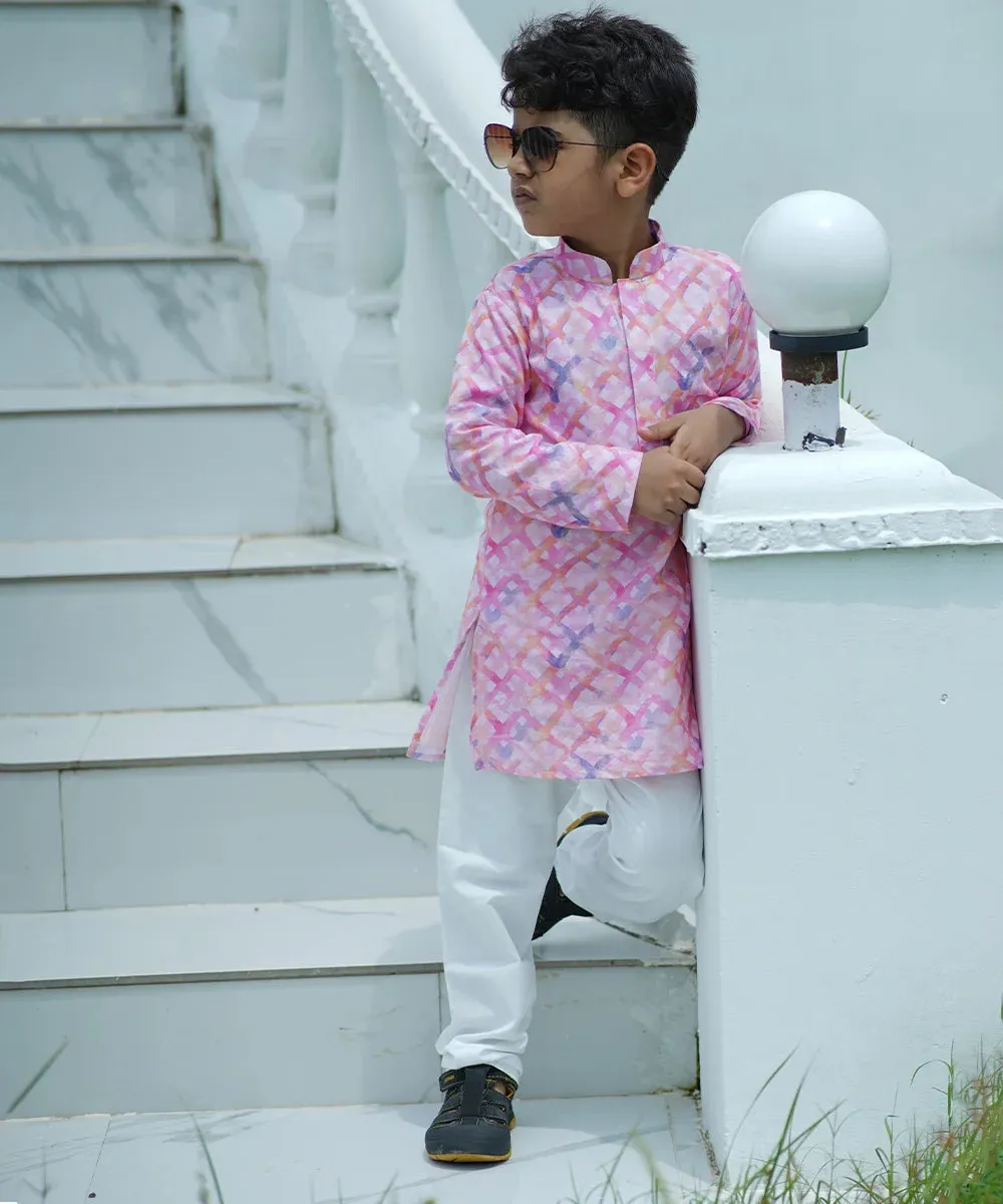 Baby Pink Color Checked Kurta Pyjama Set for Festive Events