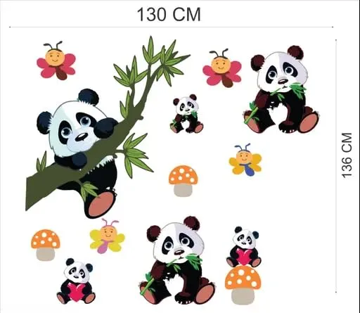 Best Stuff - Beautiful Blossom Panda Set Wall Sticker for Kids Room Home Decor (136 cm x 130 cm)- Code BD 09