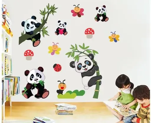 Best Stuff Beautiful Panda Set Wall Sticker for Kids Room- Code BB 19