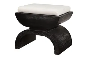 Biggs Black Cerused Oak Stool with White Linen Cushion