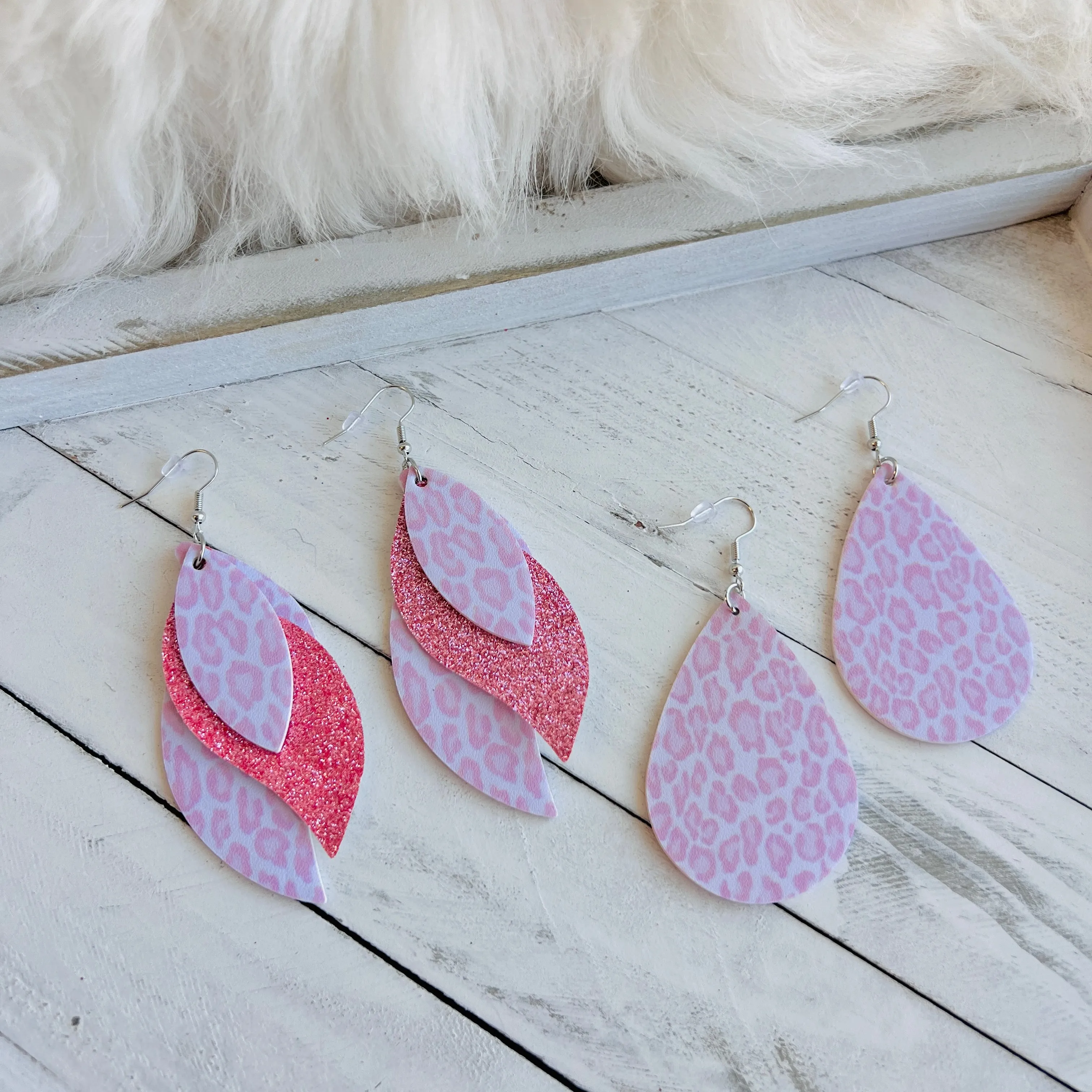 Blush Leopard Faux Leather Teardrop Ear Bling Two Styles Available