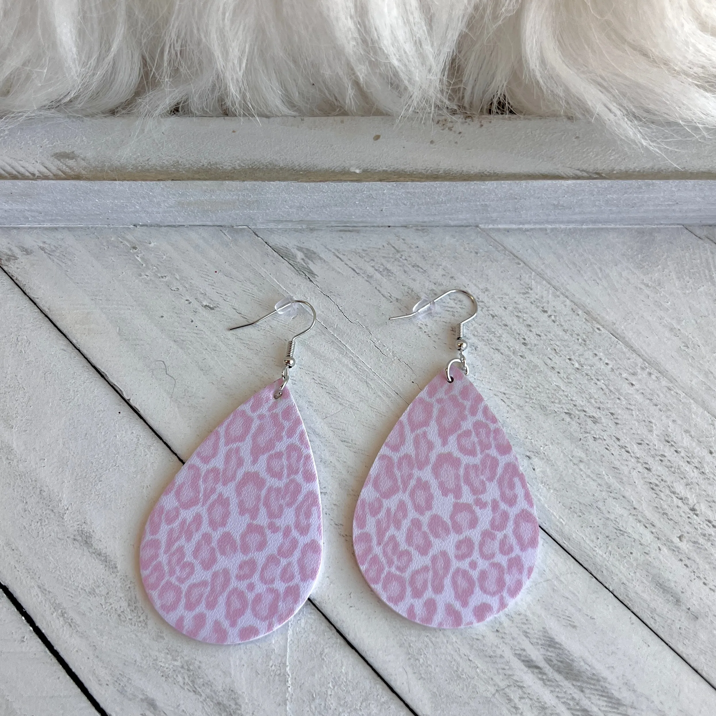 Blush Leopard Faux Leather Teardrop Ear Bling Two Styles Available