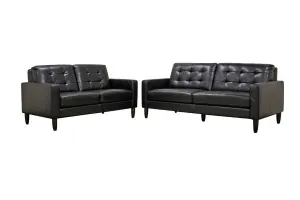 Caledonia Black Leather Sofa w/Dense Cushioning