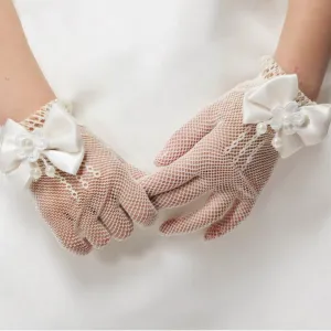 Children's Wedding Flower Girl Gloves Mesh Elastic Gloves