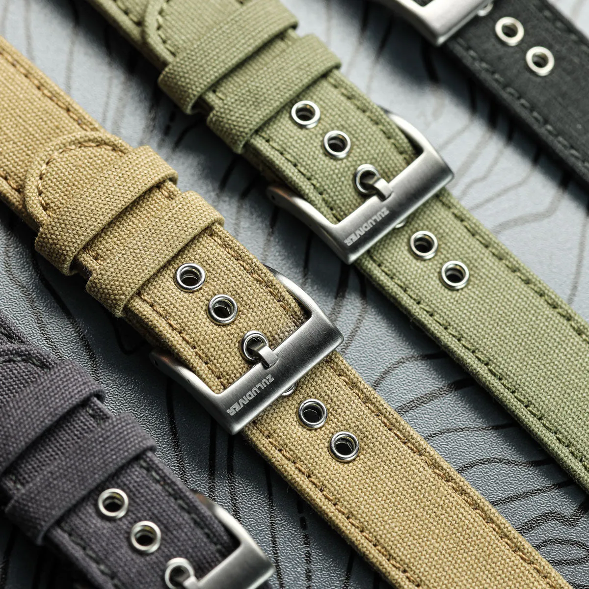 Croyde Canvas Watch Strap - Army Green