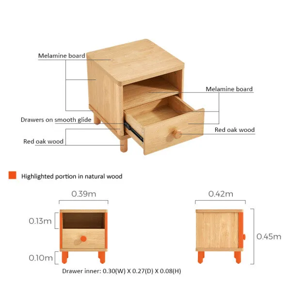 Dear Bear Kids Oak Bedside Table