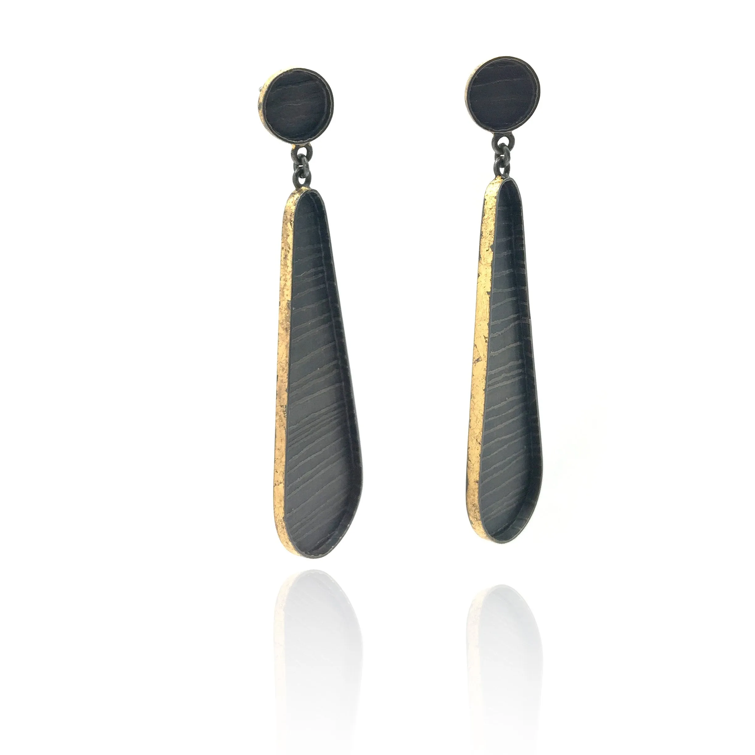 Deep Black/Gold Teardrop Earrings