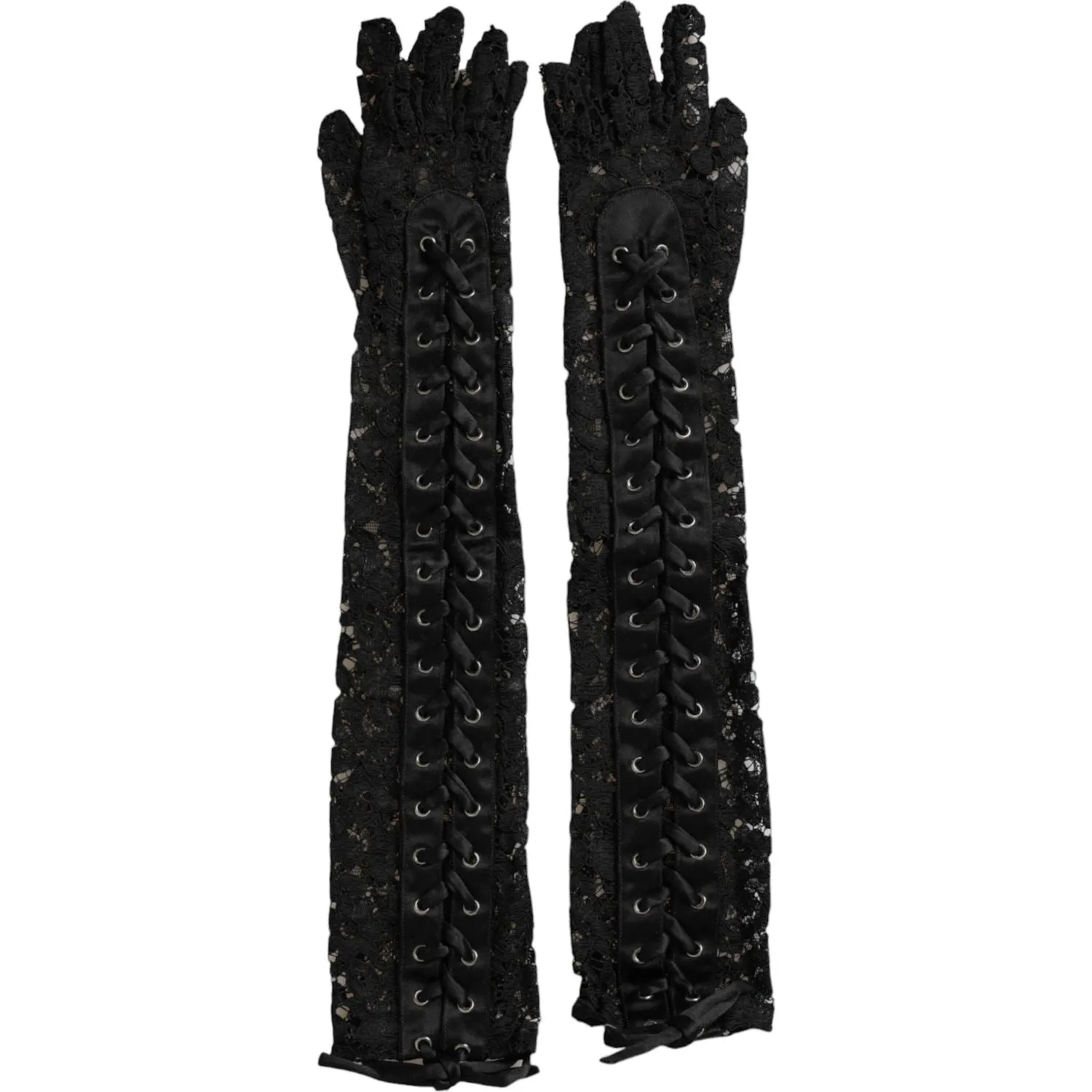 Dolce & Gabbana Black Taormina Lace Elbow Length Gloves