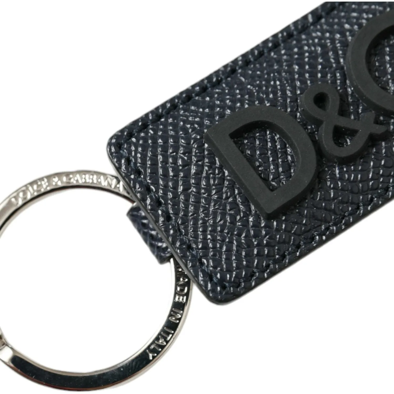 Dolce & Gabbana Elegant Leather Keychain in Black & Silver