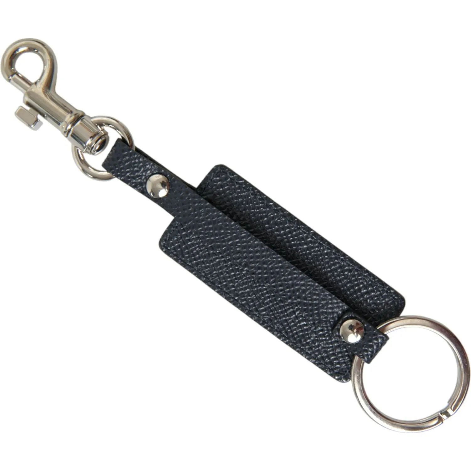 Dolce & Gabbana Elegant Leather Keychain in Black & Silver