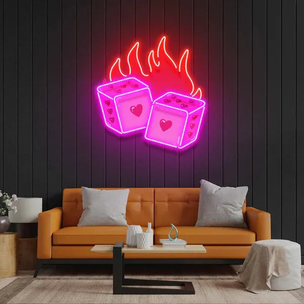 Flaming Dice Neon Sign: Playful Design, Dynamic Illumination, and Durable Quality for a Lively Space