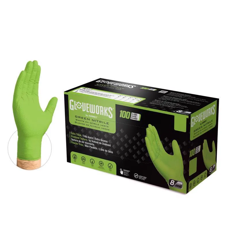 Gloveworks Nitrile Disposable Gloves XX-Large Green Powder Free 100 pk