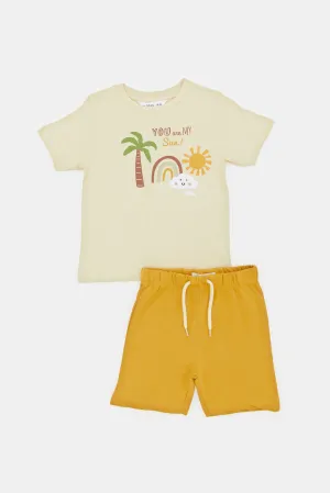 Infant Boys Beige And Mustard  T-Shirt Set (2 Piece)