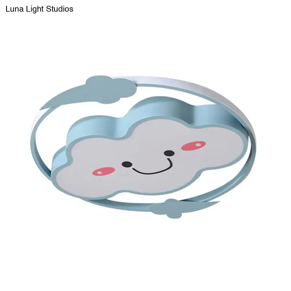 Iron Rainbow/Cloud Flush Mount LED Ceiling Light - Cartoon Pink/Blue Fixture for Kids' Bedroom