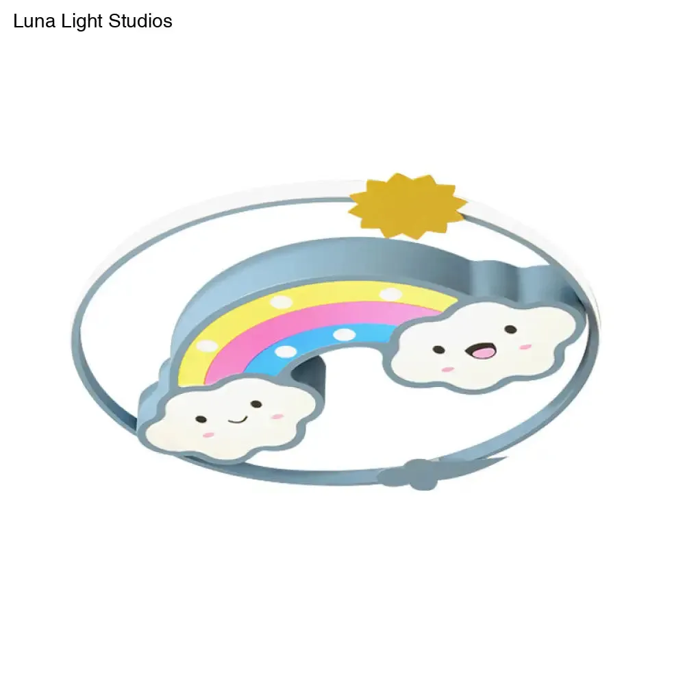 Iron Rainbow/Cloud Flush Mount LED Ceiling Light - Cartoon Pink/Blue Fixture for Kids' Bedroom