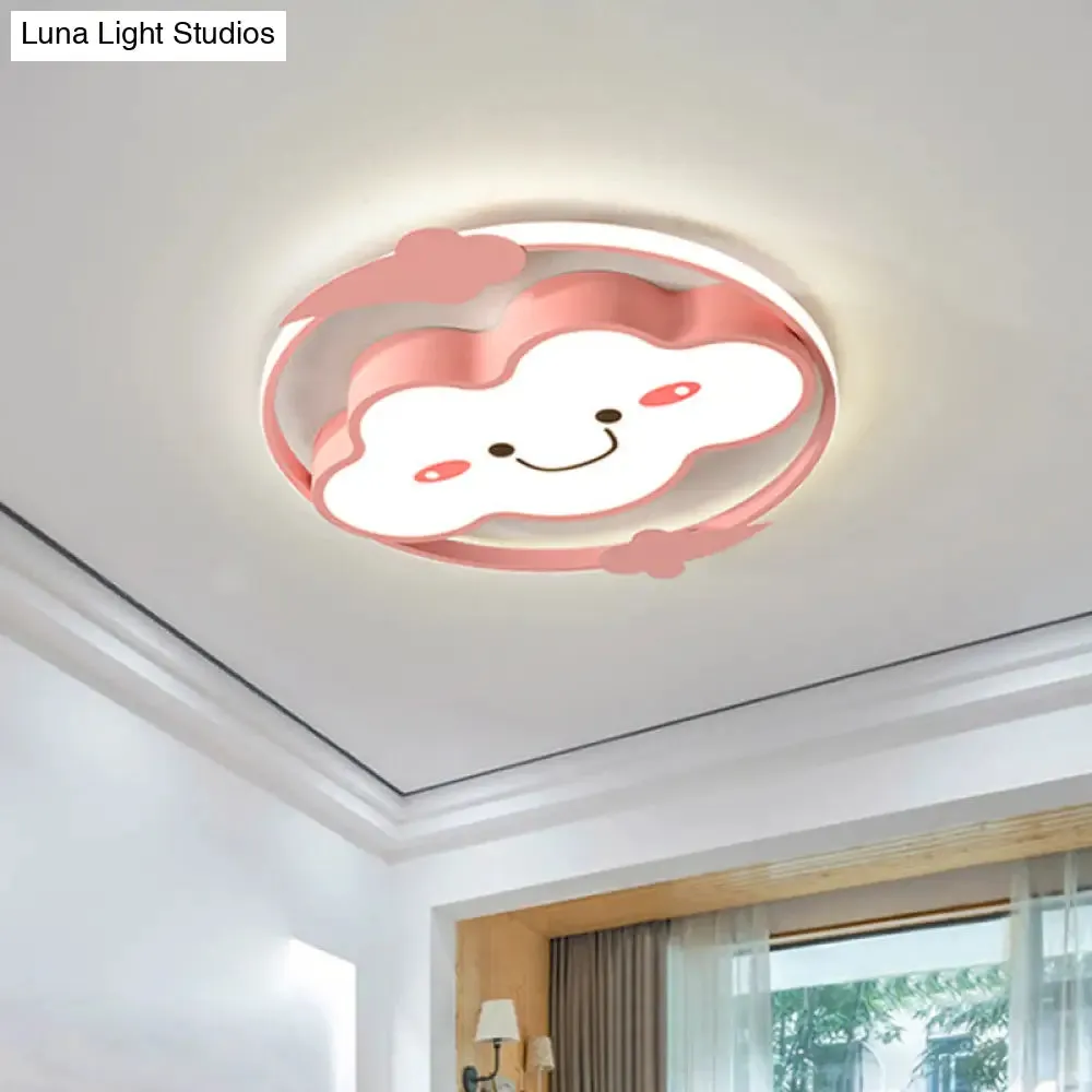 Iron Rainbow/Cloud Flush Mount LED Ceiling Light - Cartoon Pink/Blue Fixture for Kids' Bedroom