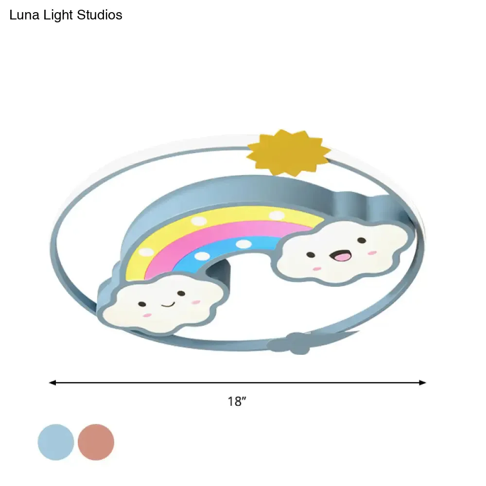 Iron Rainbow/Cloud Flush Mount LED Ceiling Light - Cartoon Pink/Blue Fixture for Kids' Bedroom