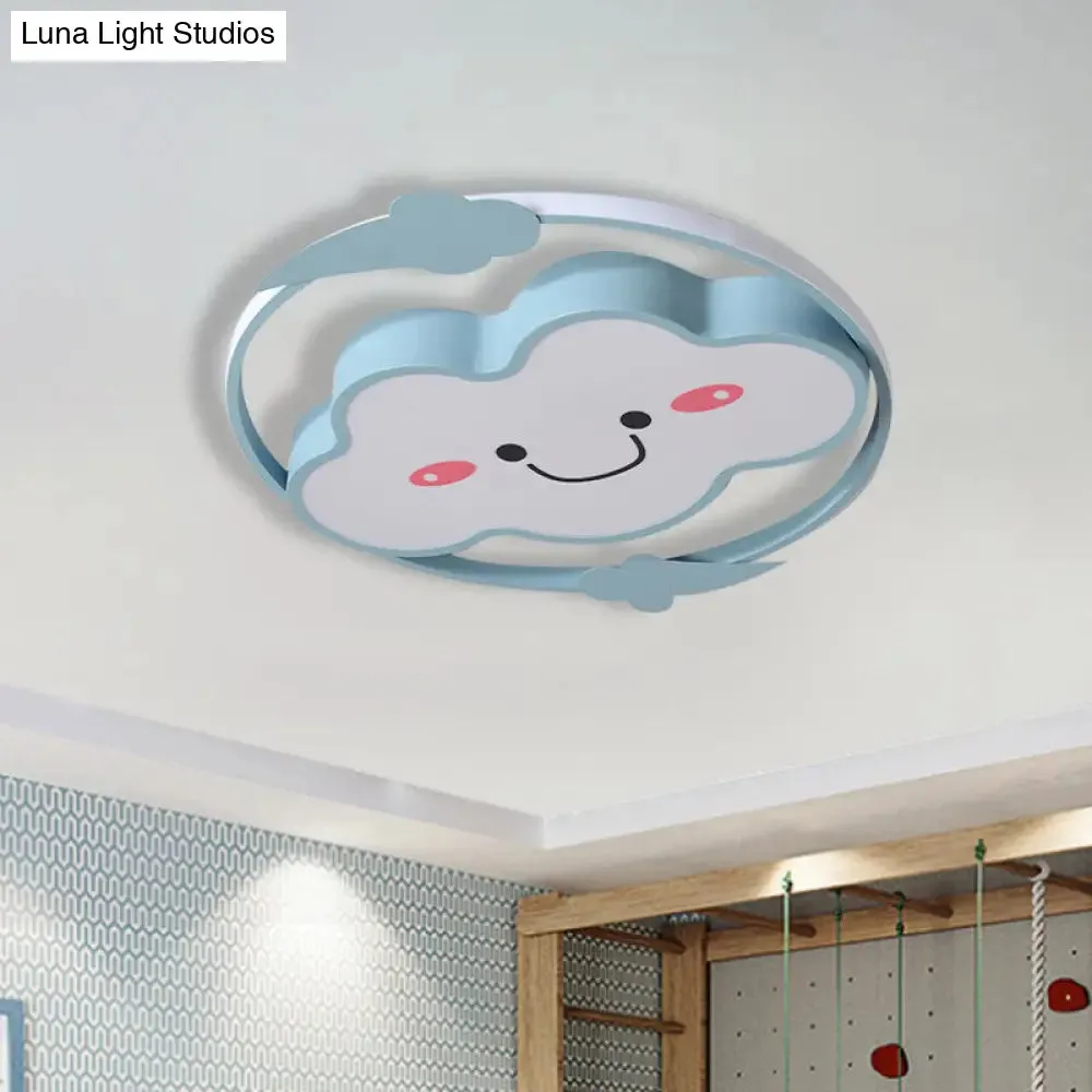 Iron Rainbow/Cloud Flush Mount LED Ceiling Light - Cartoon Pink/Blue Fixture for Kids' Bedroom