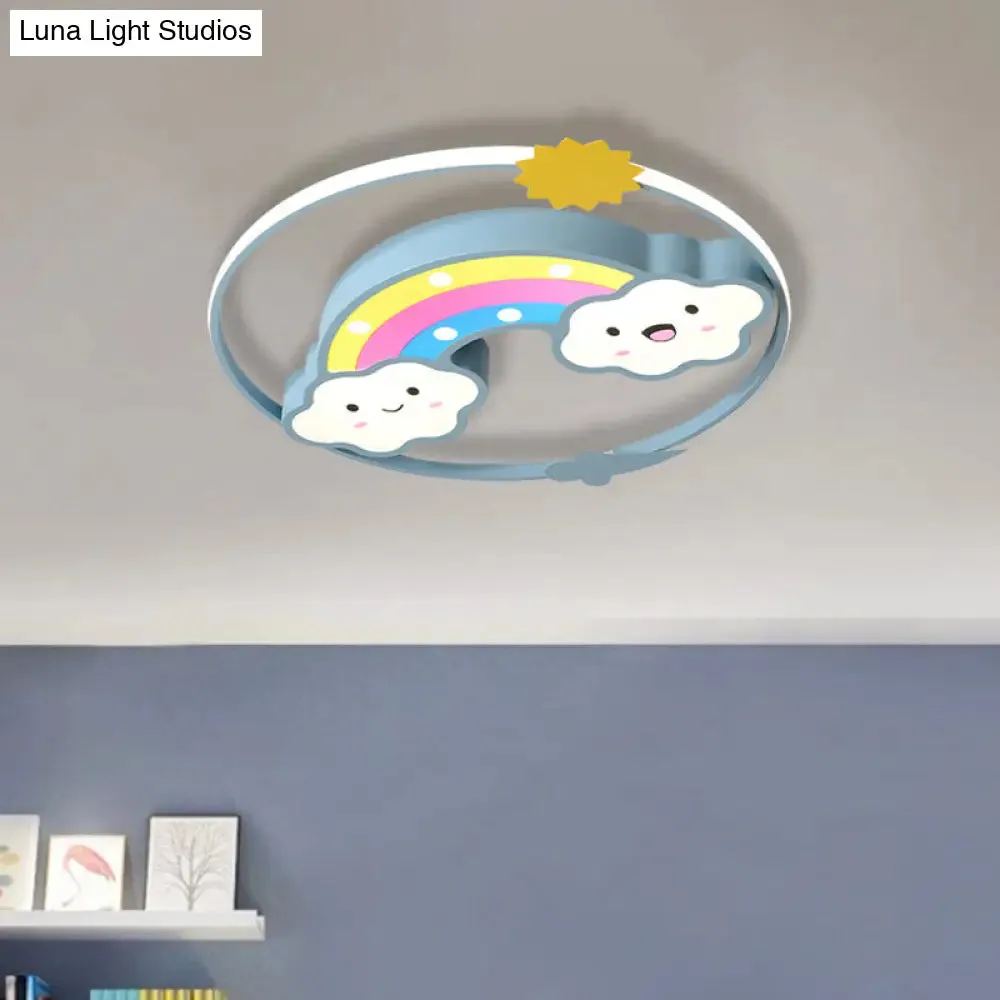 Iron Rainbow/Cloud Flush Mount LED Ceiling Light - Cartoon Pink/Blue Fixture for Kids' Bedroom