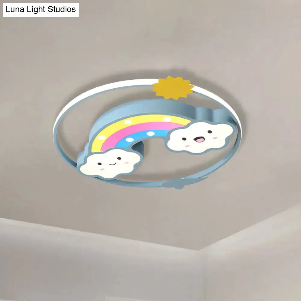 Iron Rainbow/Cloud Flush Mount LED Ceiling Light - Cartoon Pink/Blue Fixture for Kids' Bedroom