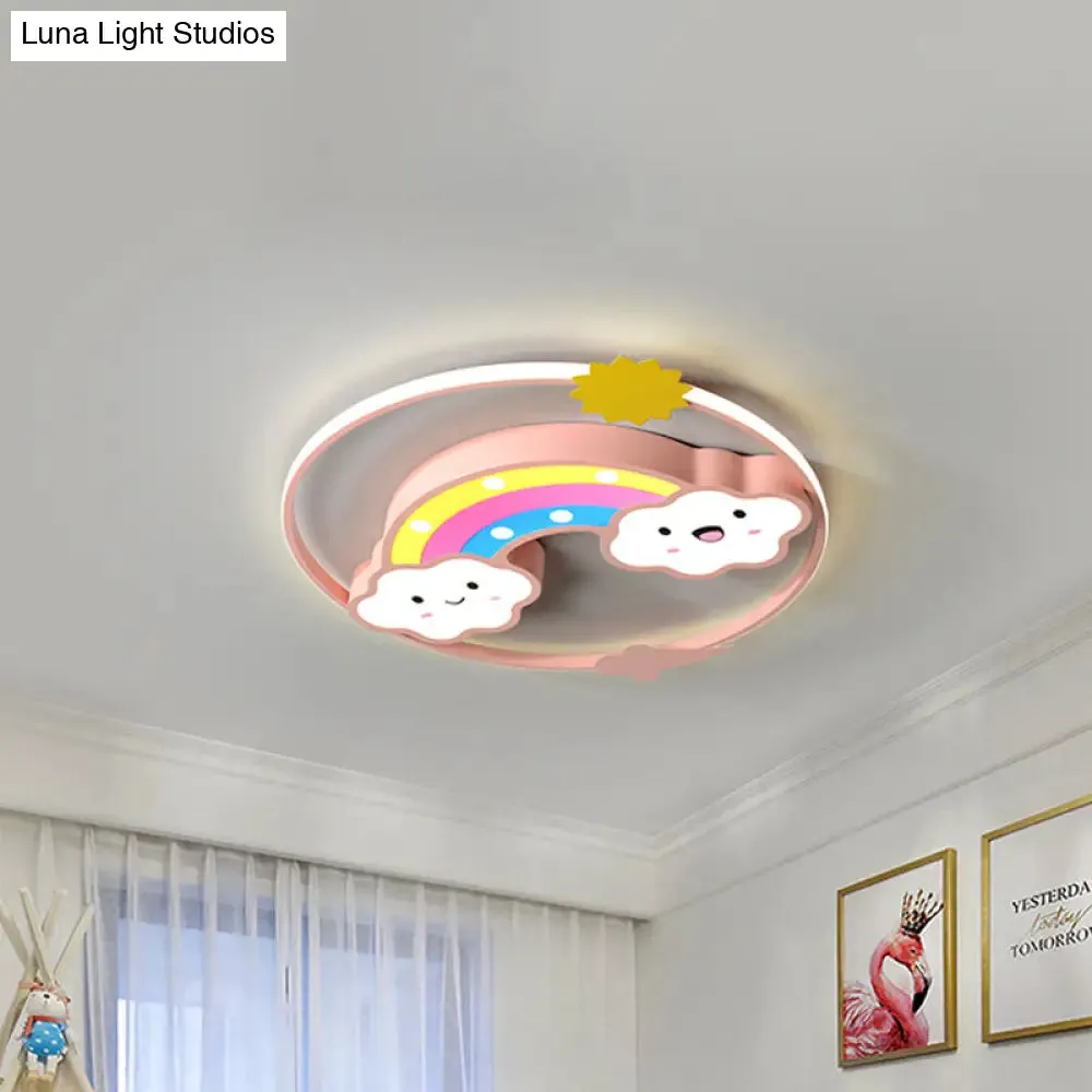 Iron Rainbow/Cloud Flush Mount LED Ceiling Light - Cartoon Pink/Blue Fixture for Kids' Bedroom