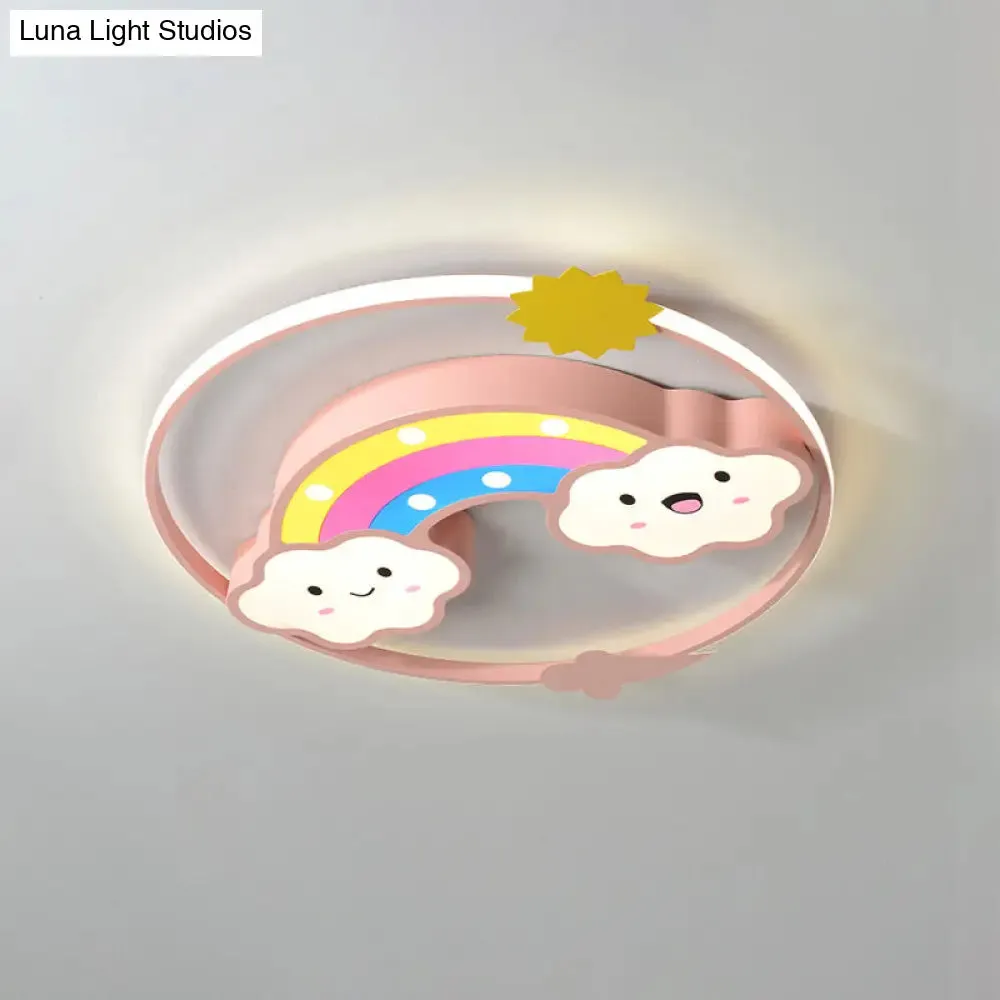 Iron Rainbow/Cloud Flush Mount LED Ceiling Light - Cartoon Pink/Blue Fixture for Kids' Bedroom