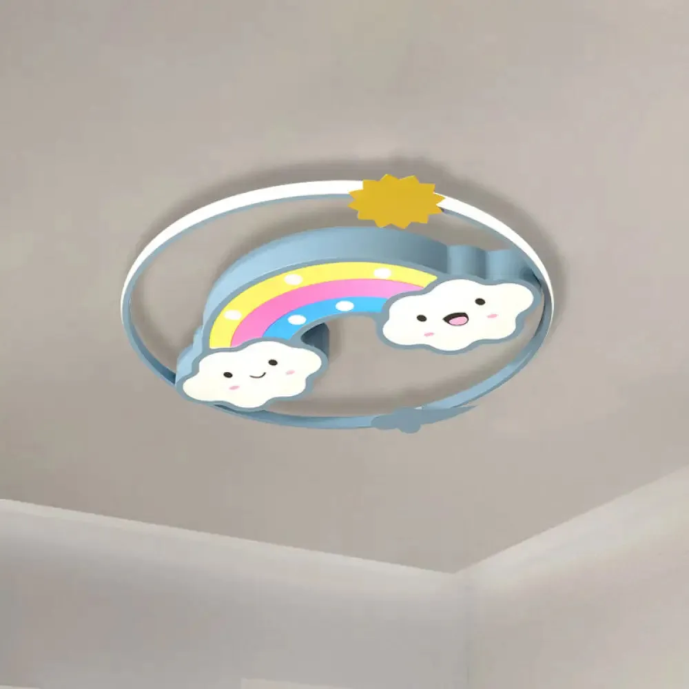 Iron Rainbow/Cloud Flush Mount LED Ceiling Light - Cartoon Pink/Blue Fixture for Kids' Bedroom