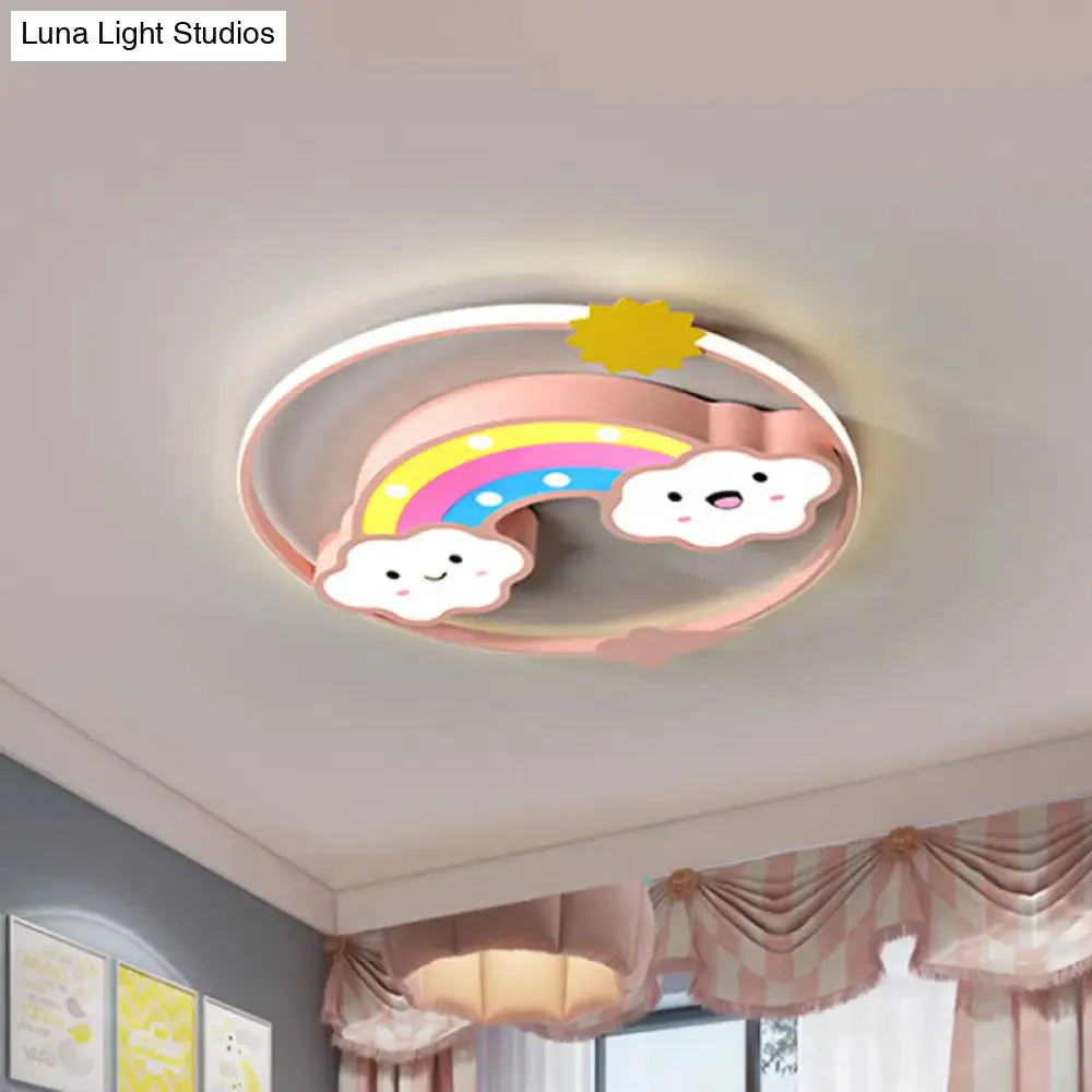 Iron Rainbow/Cloud Flush Mount LED Ceiling Light - Cartoon Pink/Blue Fixture for Kids' Bedroom