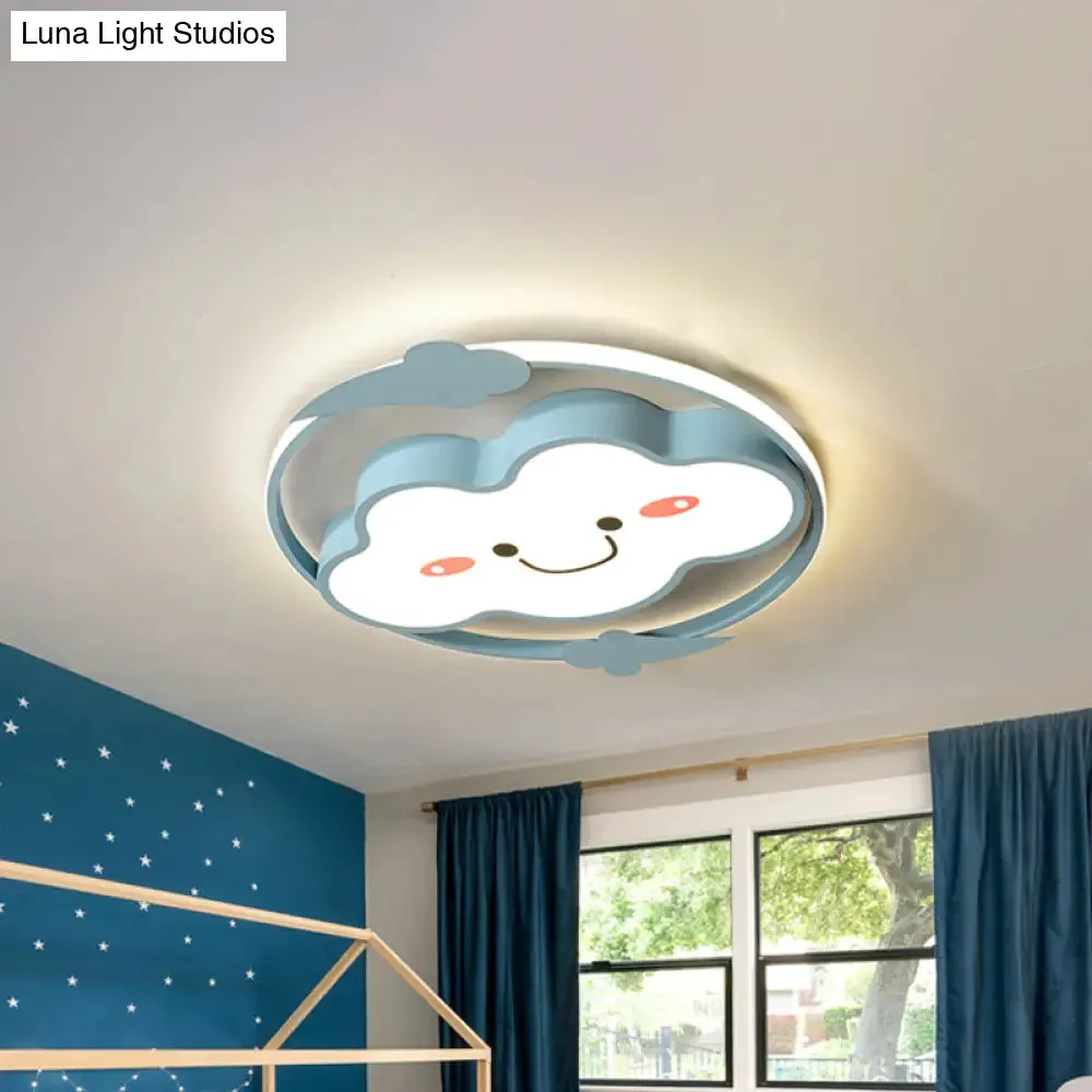 Iron Rainbow/Cloud Flush Mount LED Ceiling Light - Cartoon Pink/Blue Fixture for Kids' Bedroom