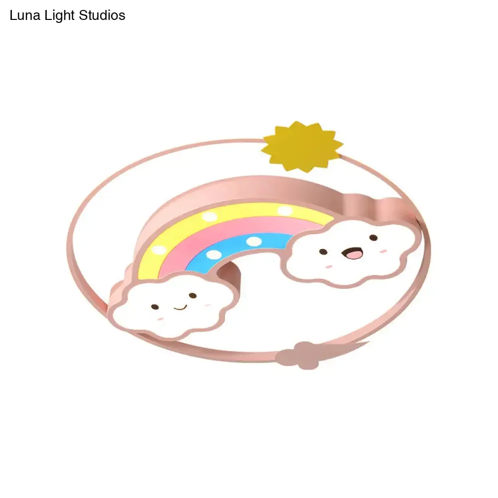 Iron Rainbow/Cloud Flush Mount LED Ceiling Light - Cartoon Pink/Blue Fixture for Kids' Bedroom