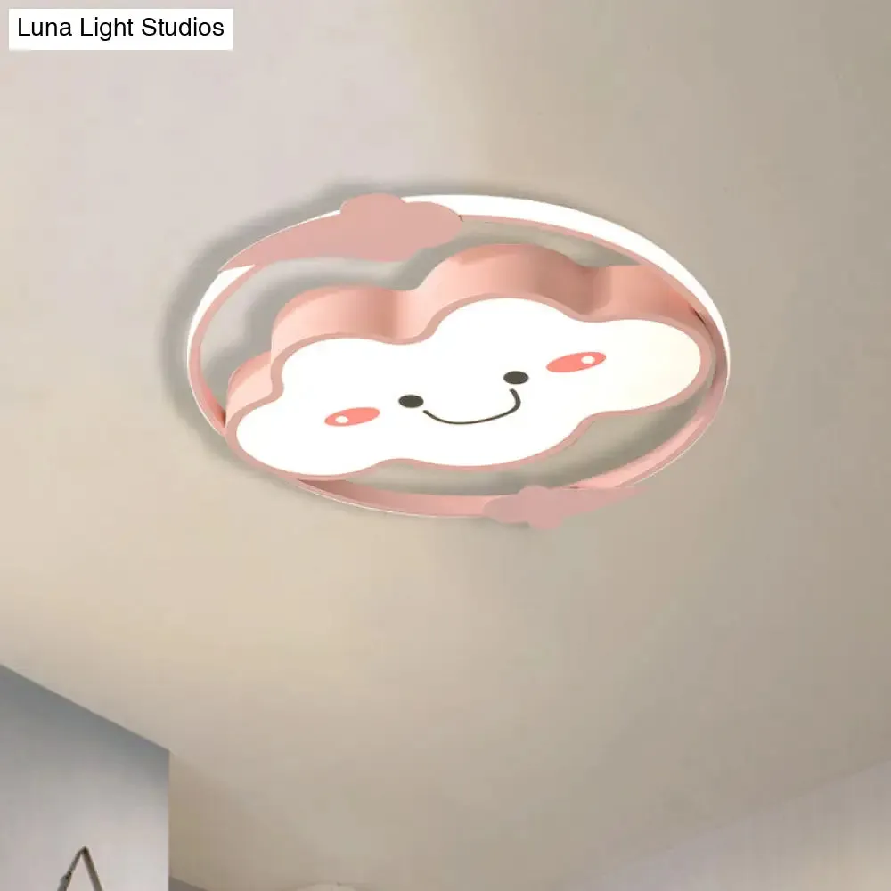 Iron Rainbow/Cloud Flush Mount LED Ceiling Light - Cartoon Pink/Blue Fixture for Kids' Bedroom